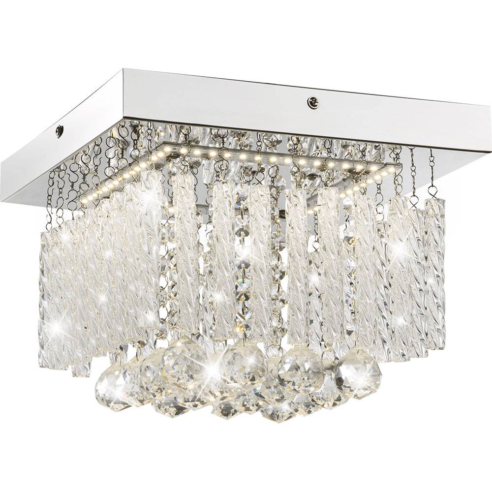 Deckenlampe Deckenleuchte Glasschirm 1-Flammig Esszimmer Glasstäbe Beleuchtung mit Glaskristallen, Metall chrom, 1x LED 12W 840lm neutralweiß, L 25