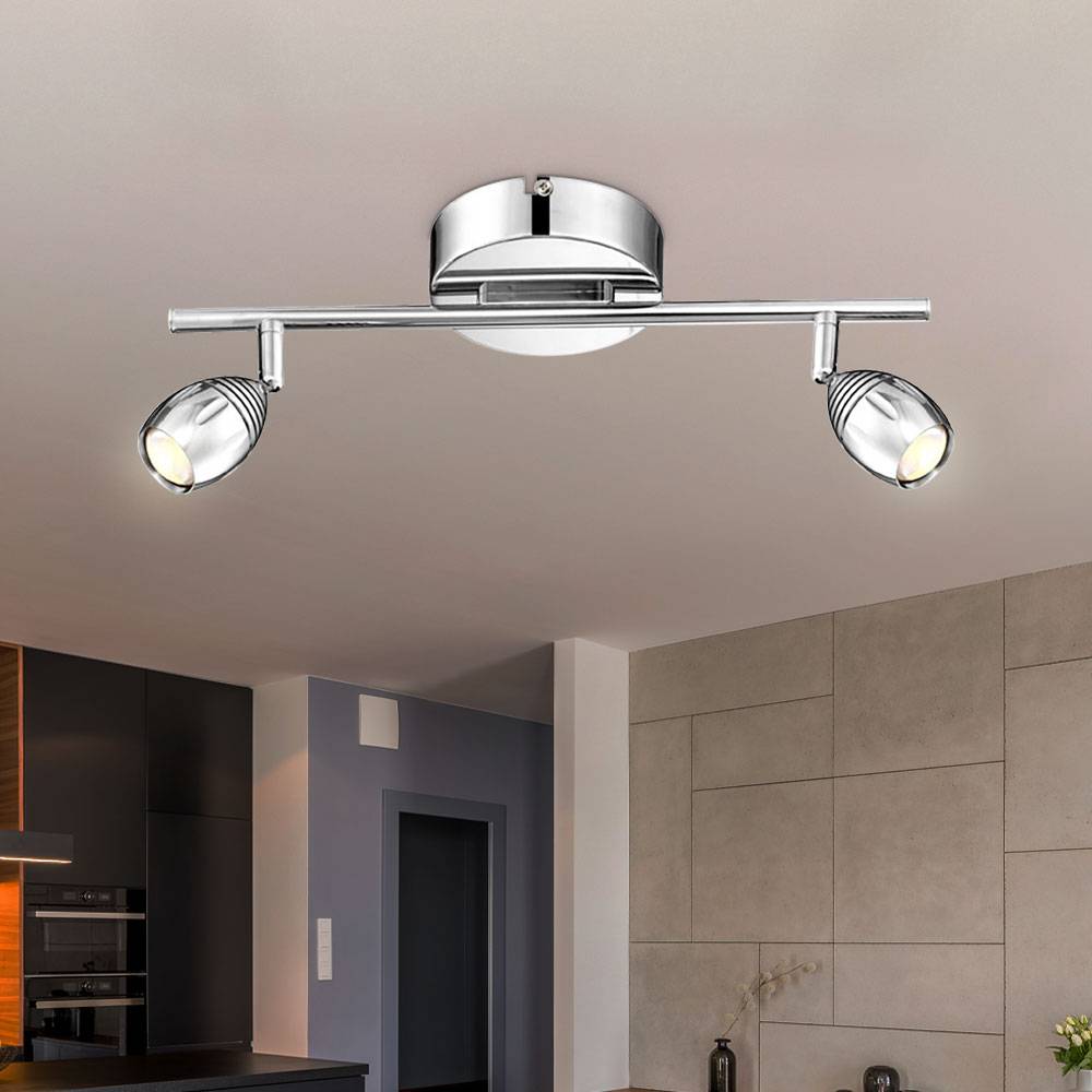 Deckenstrahler 2 flammig LED Deckenlampe Wohnzimmerlampe silber, Spots verstellbar, 2x 5W 400lm warmweiß, LxB 38 x 13 cm, 2er Set