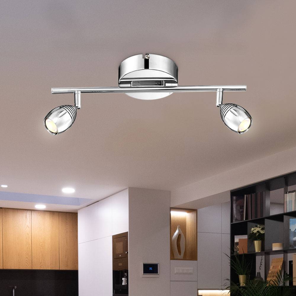 Deckenstrahler 2 flammig LED Deckenlampe Wohnzimmerlampe silber, Spots verstellbar, 2x 5W 400lm warmweiß, LxB 38 x 13 cm, 2er Set