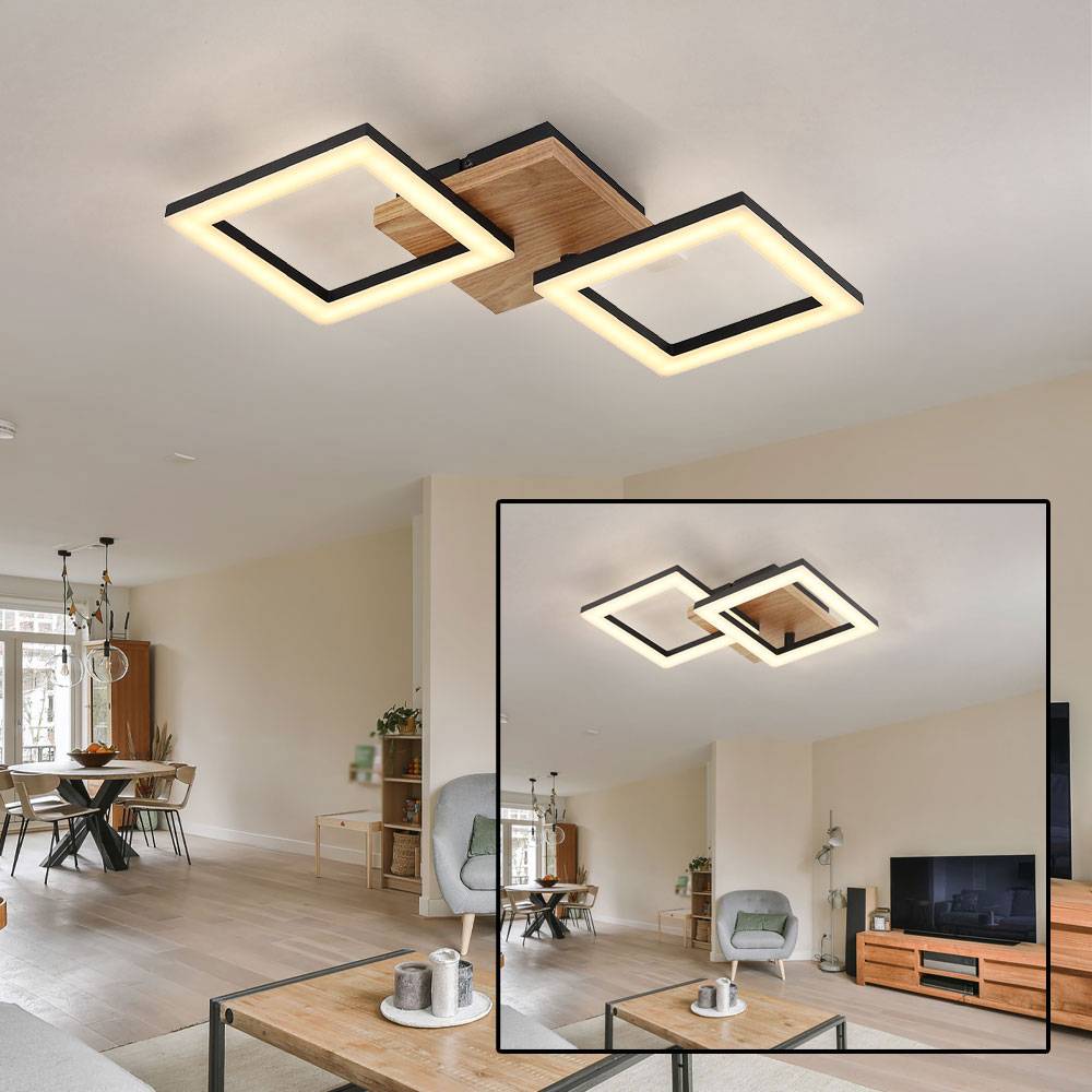 Deckenleuchte Wohnzimmerlampe Lampe Metall schwarz modern Holzleuchte bewegliche Elemente, Holz, 2x LED 18 W 1200lm 3000K warmweiß, LxBxH 46x22,5x7