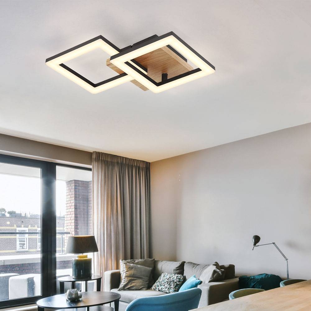 Deckenleuchte Wohnzimmerlampe Lampe Metall schwarz modern Holzleuchte bewegliche Elemente, Holz, 2x LED 18 W 1200lm 3000K warmweiß, LxBxH 46x22,5x7