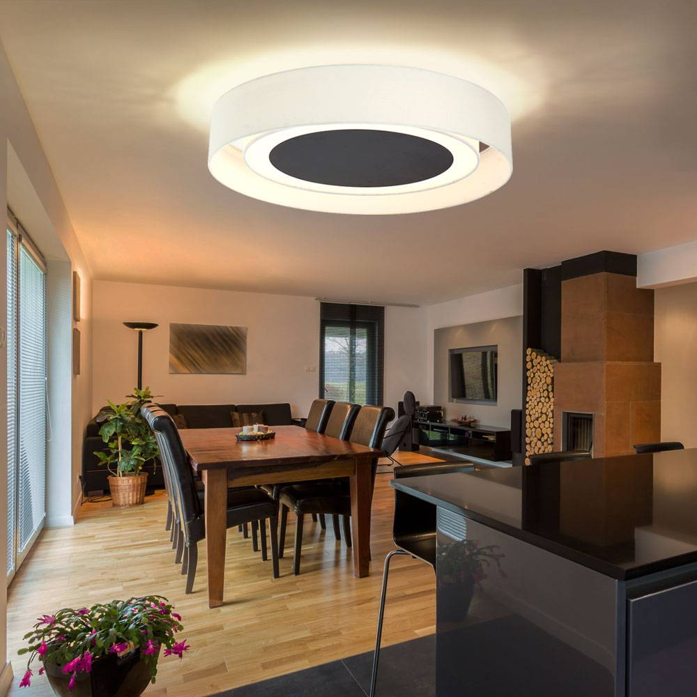 LED Deckenlampe Esszimmerlampe Deckenleuchte Wohnzimmerleuchte Küchenlampe, Metall Textil weiß beige, 24W 850lm 3000K warmweiß, D 60 cm