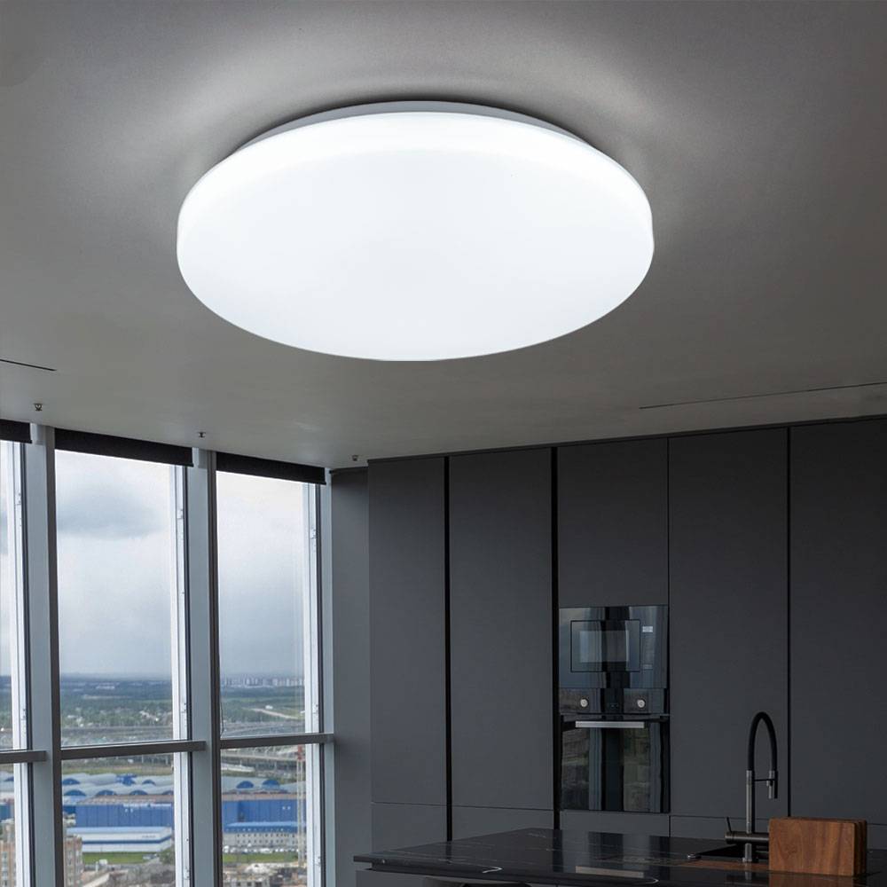 LED Deckenlampe Deckenleuchte Wohnzimmerleuchte Esszimmerlampe Küchenleuchte, Kunststoff weiß rund, Abstrahlwinkel 120°, 24W 2600lm 3in1 Lichtfarbe