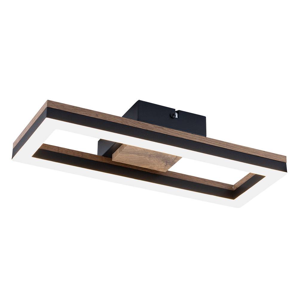 LED Deckenlampe Deckenleuchte Wohnzimmerleuchte Esszimmerlampe Schlafzimmerlampe, Metall Holzoptik schwarz Kunststoff, 12W 600lm 3000K warmweiß,
