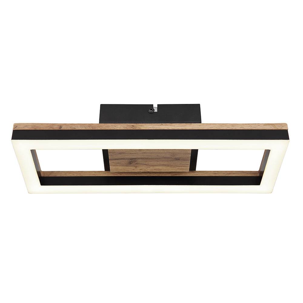 LED Deckenlampe Deckenleuchte Wohnzimmerleuchte Esszimmerlampe Schlafzimmerlampe, Metall Holzoptik schwarz Kunststoff, 12W 600lm 3000K warmweiß,