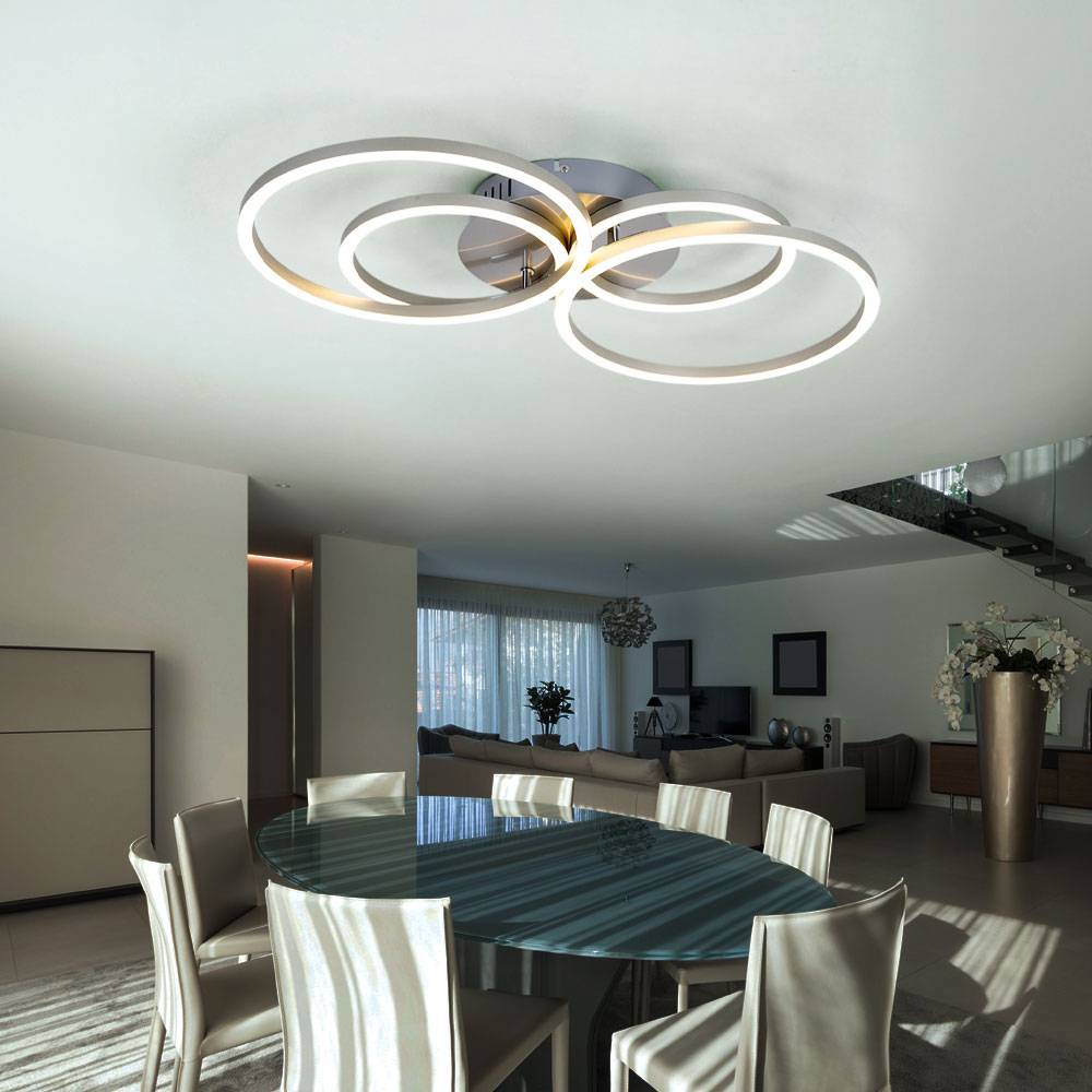 Deckenlampe LED Wohnzimmerlampe modern Ringe verstellbar LED Deckenleuchte silber, Metall Kunststoff, 1x 40W 1960lm 3000K, LxBxH 65,5x40,6x7,5 cm