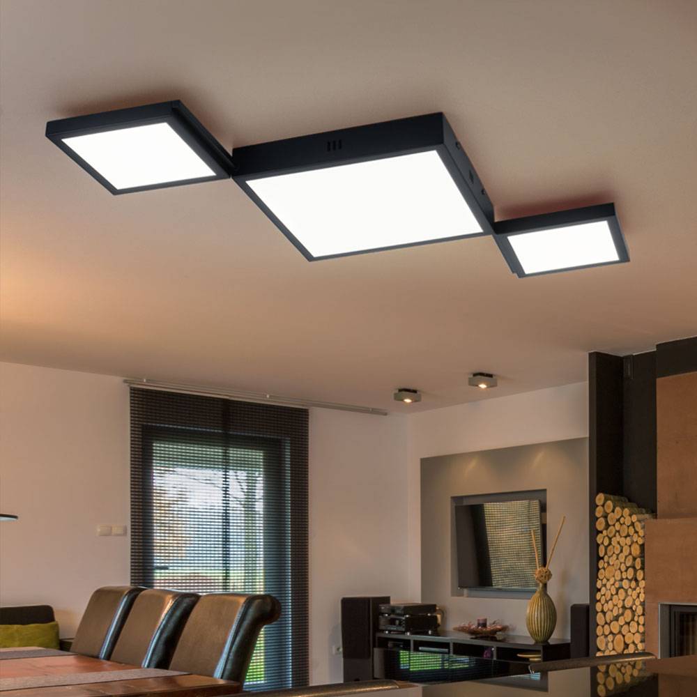 LED Deckenlampe Wohnzimmerleuchte Designleuchte Esszimmerlampe Deckenleuchte, Metall schwarz, CCT dimmbar Fernbedienung Memory/- Nachtlichtfunktion