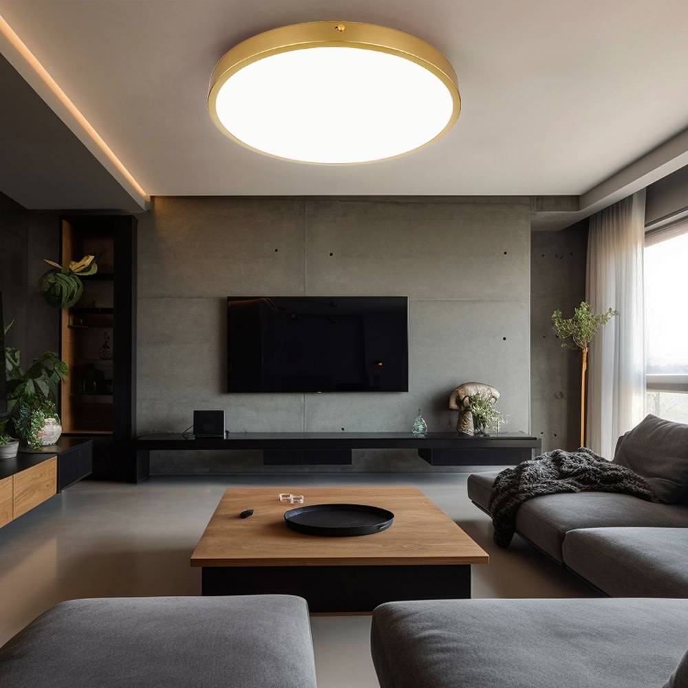 LED Deckenleuchte Deckenlampe Wohnzimmerlampe Esszimmerleuchte rund, Metall Messing Kunststoff, 22W 1800lm warmweiß 3000K, D 35 cm