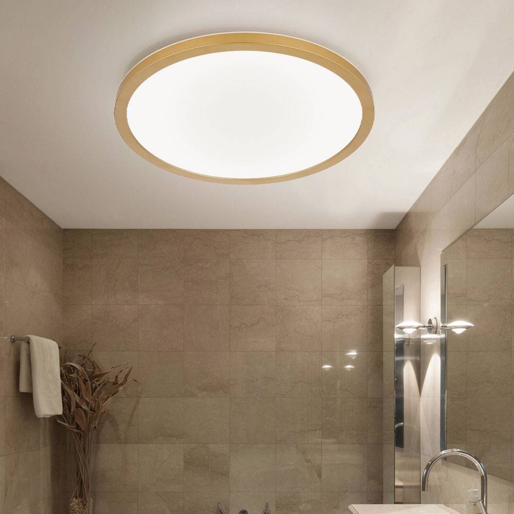 Deckenleuchte Badezimmerlampe Deckenlampe Wohnzimmerleuchte Esszimmerleuchte, Kunststoff Messing weiß, Backlight IP44 Memoryfunktion dimmbar, 18W