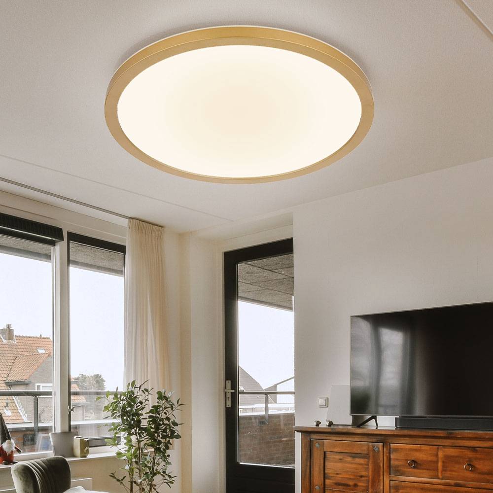 Deckenlampe Badezimmerleuchte Wohnzimmerlampe Moderne Deckenleuchte LED Backlight, IP44, messing opal, 1x LED 24W 2300lm 3000K warmweiß, DxH 42x2,5