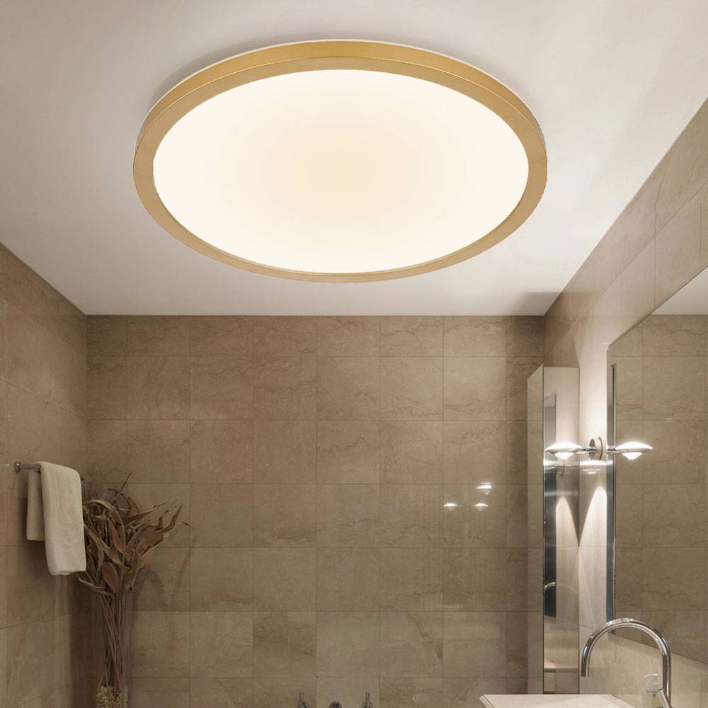 Deckenlampe Badezimmerleuchte Wohnzimmerlampe Moderne Deckenleuchte LED Backlight, IP44, messing opal, 1x LED 24W 2300lm 3000K warmweiß, DxH 42x2,5