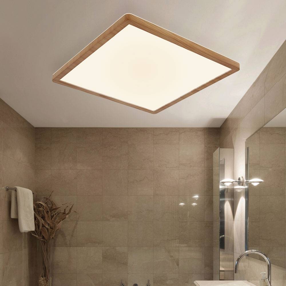 Deckenleuchte Badezimmerlampe Deckenlampe LED 3 Stufen Dimmer Wohnzimmerlampe, Backlight, Holzoptik, 18W 1600lm warmweiß, LxBxH 29,4x29,4x2,5 cm