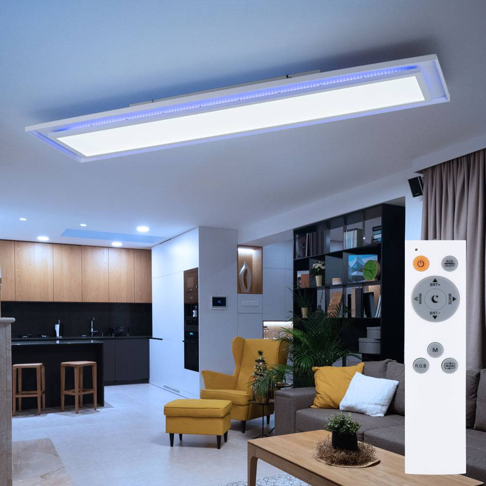 LED Deckenpanel Farbwechsel Deckenleuchte Fernbedienung Deckenlampe Aufbaupanel, CCT, RGB LED 24W 1460lm 2700-6500K, L 85 cm