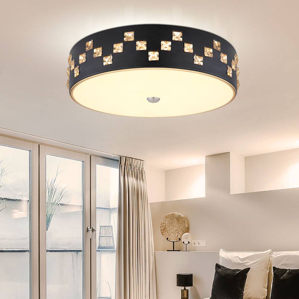 LED Deckenleuchte mit Fernbedienung dimmbar Deckenlampe Glas Kristalle Wohnzimmerlampe Deckenlampe rund, Memory CCT Nachtlicht, Metall, 1x LED 40W