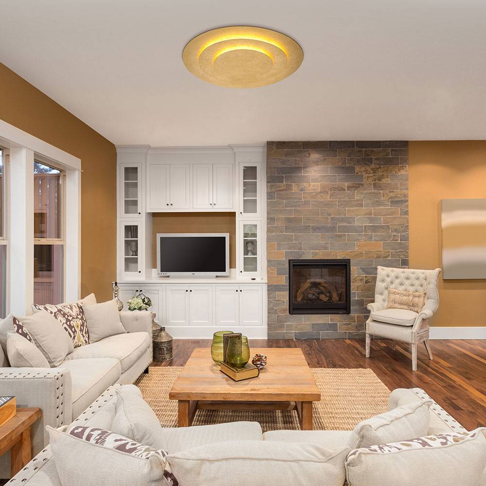 Deckenlampe Deckenleuchte Wohnzimmerlampe Schlafzimmerleuchte Flurlampe, Metall goldfarben, 1x LED 2400Lm 3000K warmweiß, D 49 cm