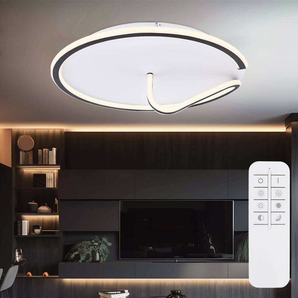 Deckenlampe LED Wohnzimmerleuchte Deckenleuchte schwarz rund Nachtlicht dimmbar mit Fernbedienung, Metall Acryl, CCT, 1x LED 50 Watt 2400 lm, DxH