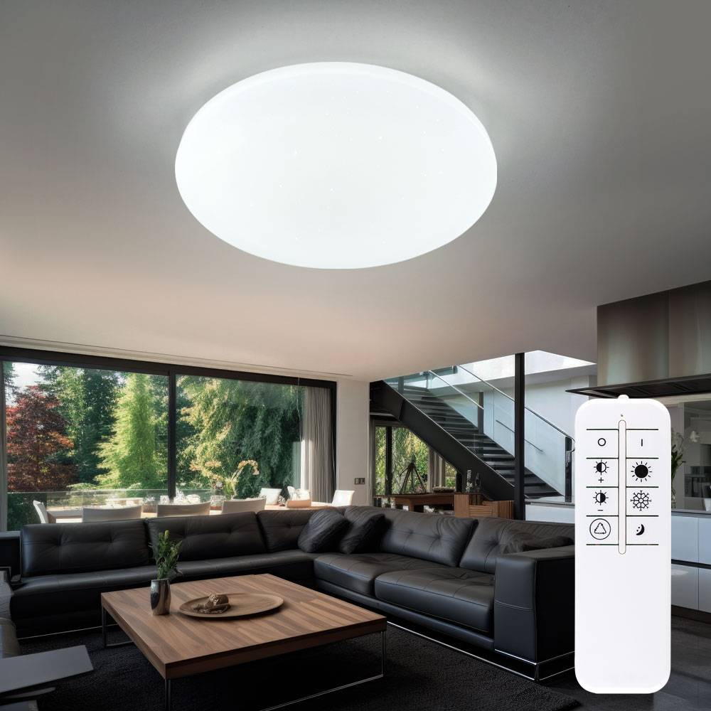 Smart Deckenleuchte Sterneneffekt Deckenlampe mit Fernbedienung LED Wohnzimmerlampe dimmbar, CCT App Steuerung, 30W 2430Lm, DxH 54x7,6 cm