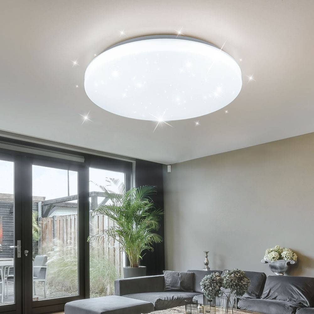 Deckenleuchte Sterneneffekt Tageslichtleuchte weiß LED Deckenlampe Wohnzimmer, CCT, 36W 3900Lm warmweiß-kaltweiß, DxH 50x8 cm