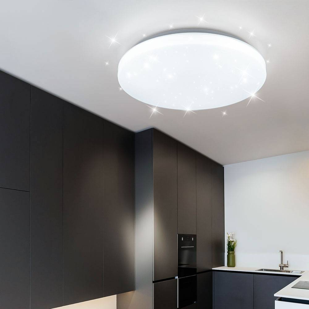 Deckenleuchte Sterneneffekt Tageslichtleuchte weiß LED Deckenlampe Wohnzimmer, CCT, 36W 3900Lm warmweiß-kaltweiß, DxH 50x8 cm