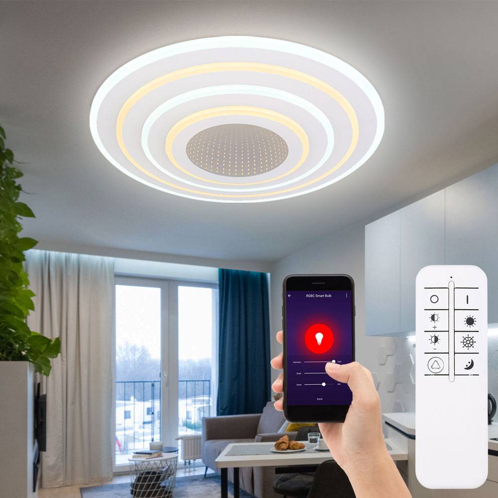 Smart Home Deckenlampe LED CCT Wohnzimmer Smart Deckenleuchte App Schlafzimmer, mit Fernbedienung dimmbar, 1x Smart LED 40W 3000-6500 Kelvin, DxH