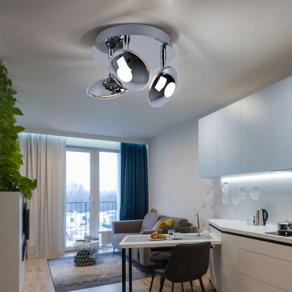 Deckenleuchte schwenkbar Spotrondell 3 Flammig Deckenlampe Chrom, Acryl satiniert, 3x LED 6W 350Lm warmweiß, DxH 20x15 cm