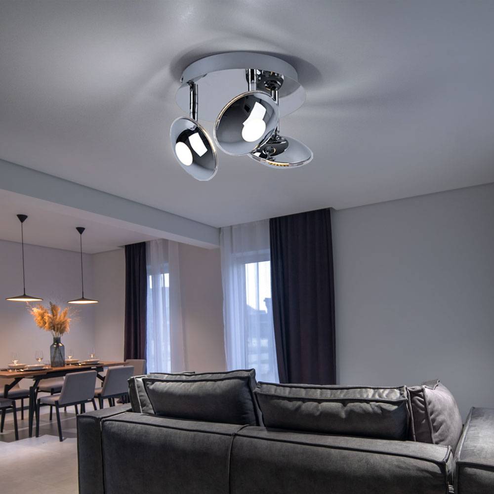 Deckenleuchte schwenkbar Spotrondell 3 Flammig Deckenlampe Chrom, Acryl satiniert, 3x LED 6W 350Lm warmweiß, DxH 20x15 cm