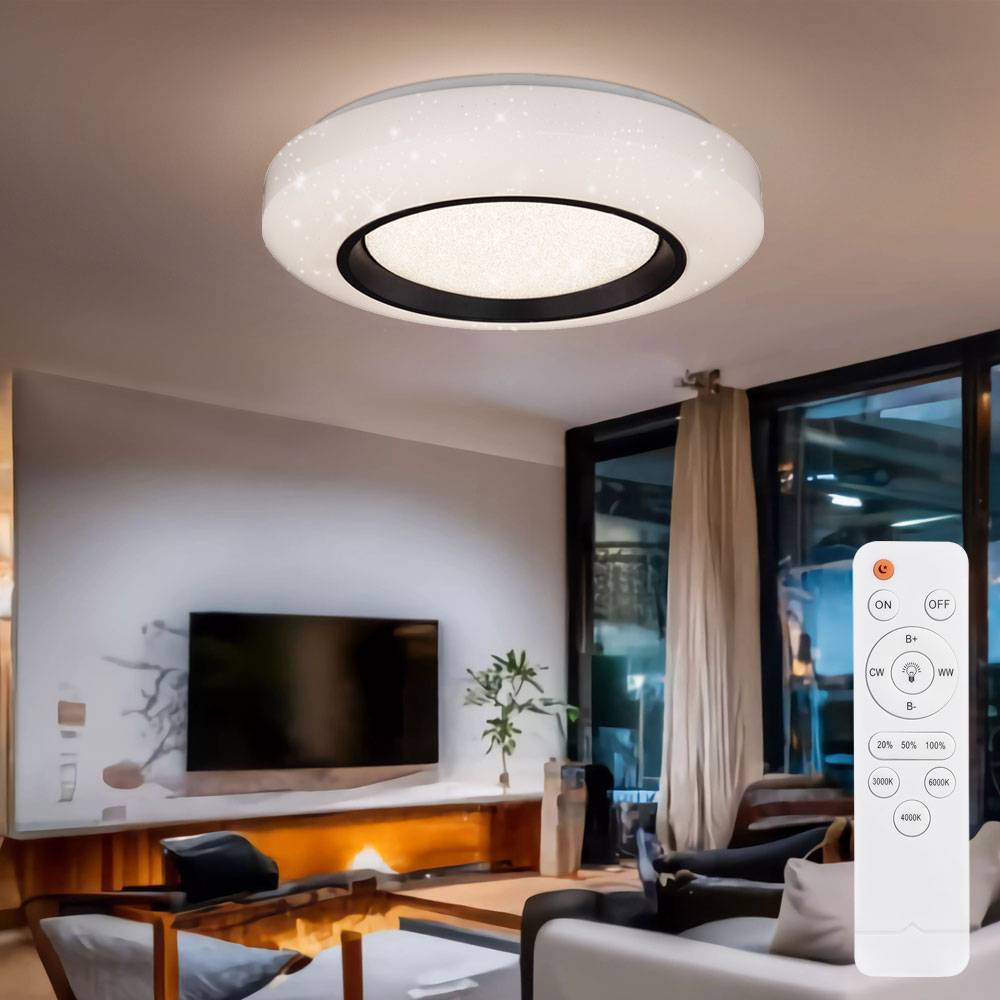 Deckenleuchte Deckenlampe Innenleuchte Acryl Metall weiß opal schwarz dimmbar mit Fernbedienung, Sparkle Dekor, CCT Schaltung, 1x LED 40 Watt 2620