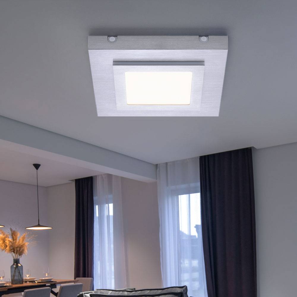 LED Deckenlampe Wohnzimmerlampe Deckenleuchte Esszimmerleuchte, Metall Aluminium silber, 10W 570lm 3000K warmweiß, L 30 cm