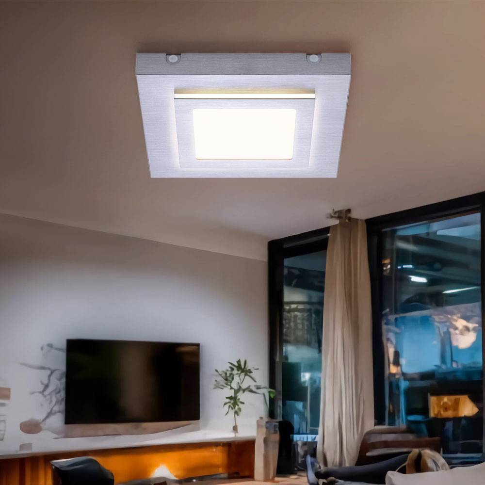 LED Deckenlampe Wohnzimmerlampe Deckenleuchte Esszimmerleuchte, Metall Aluminium silber, 10W 570lm 3000K warmweiß, L 30 cm