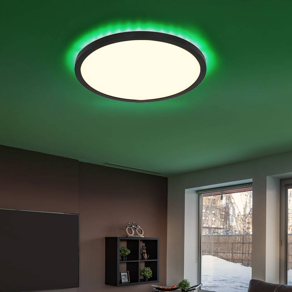 LED Deckenlampe Badezimmerleuchte Schlafzimmerlampe Wohnzimmerleuchte, Kunststoff weiß schwarz, Fernbedienung dimmbar RGB Farbwechsel Backlight
