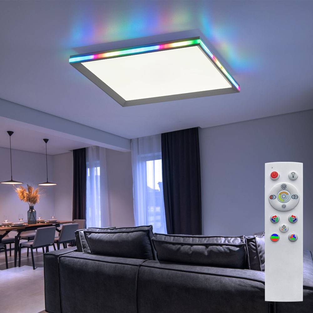 Deckenleuchte Panel Regenbogen Effekt dimmbar Wohnzimmerlampe LED Deckenlampe Farbwechsel LED, mit Fernbedienung, 1x LED 32 W 1400Lm 2700-5000