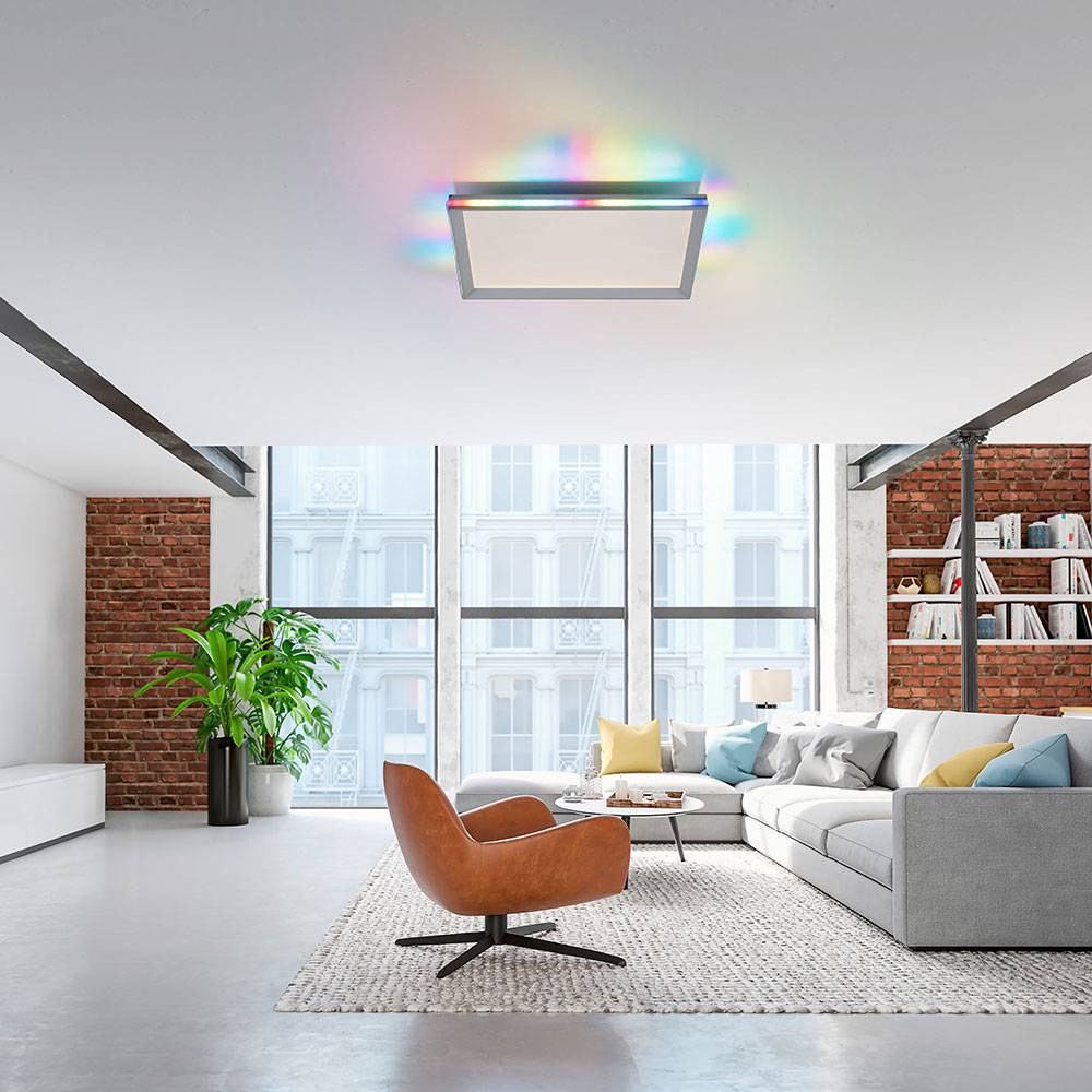 Deckenleuchte Panel Regenbogen Effekt dimmbar Wohnzimmerlampe LED Deckenlampe Farbwechsel LED, mit Fernbedienung, 1x LED 32 W 1400Lm 2700-5000