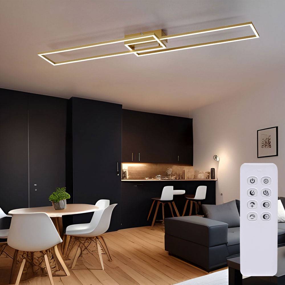 LED Deckenlampe dimmbar mit Fernbedienung Deckenleuchte Wohnzimmerlampe, Nachtlicht Timer, Metall messing, 2x 22W 2x 1100lm warmweiß-kaltweiß, LxH