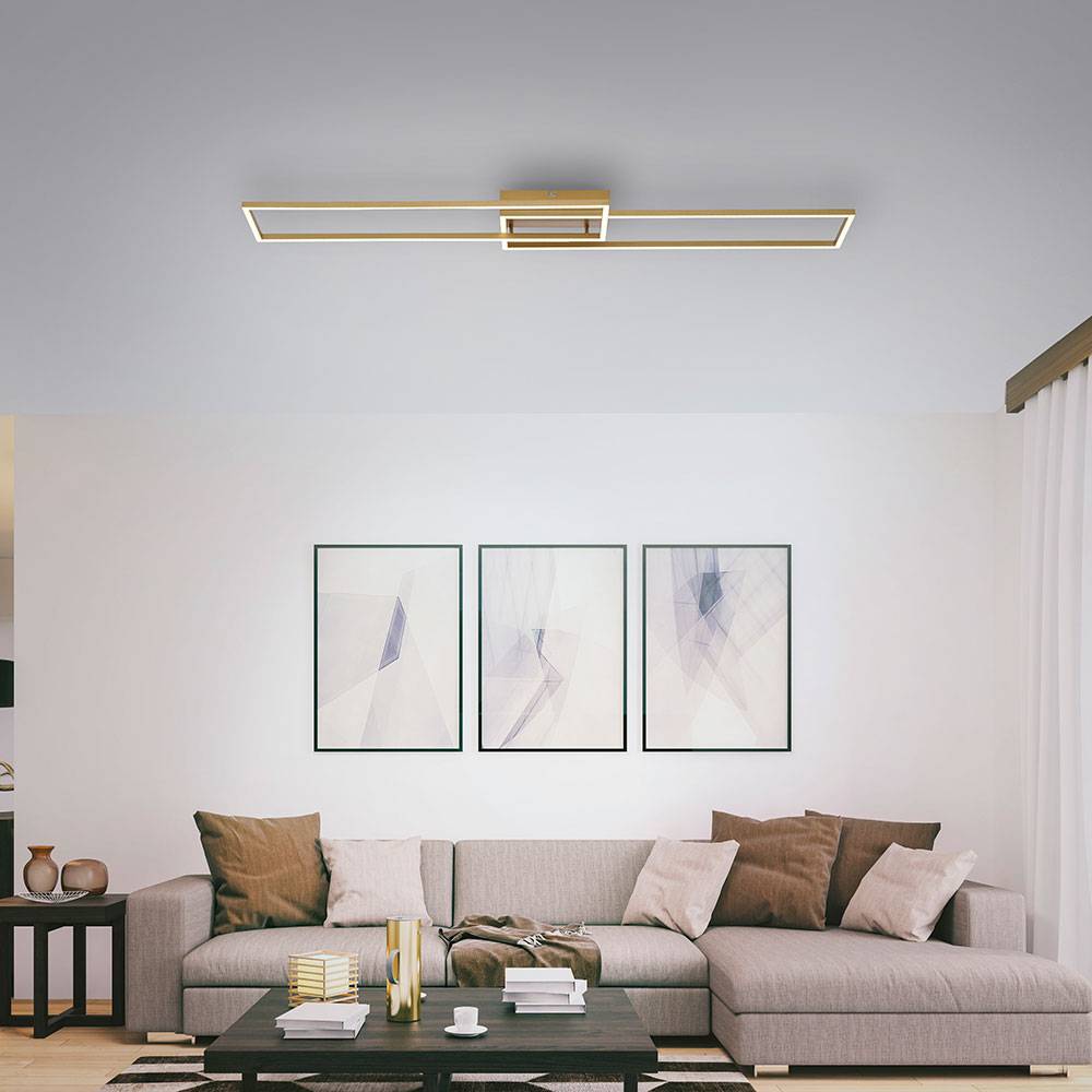 LED Deckenlampe dimmbar mit Fernbedienung Deckenleuchte Wohnzimmerlampe, Nachtlicht Timer, Metall messing, 2x 22W 2x 1100lm warmweiß-kaltweiß, LxH