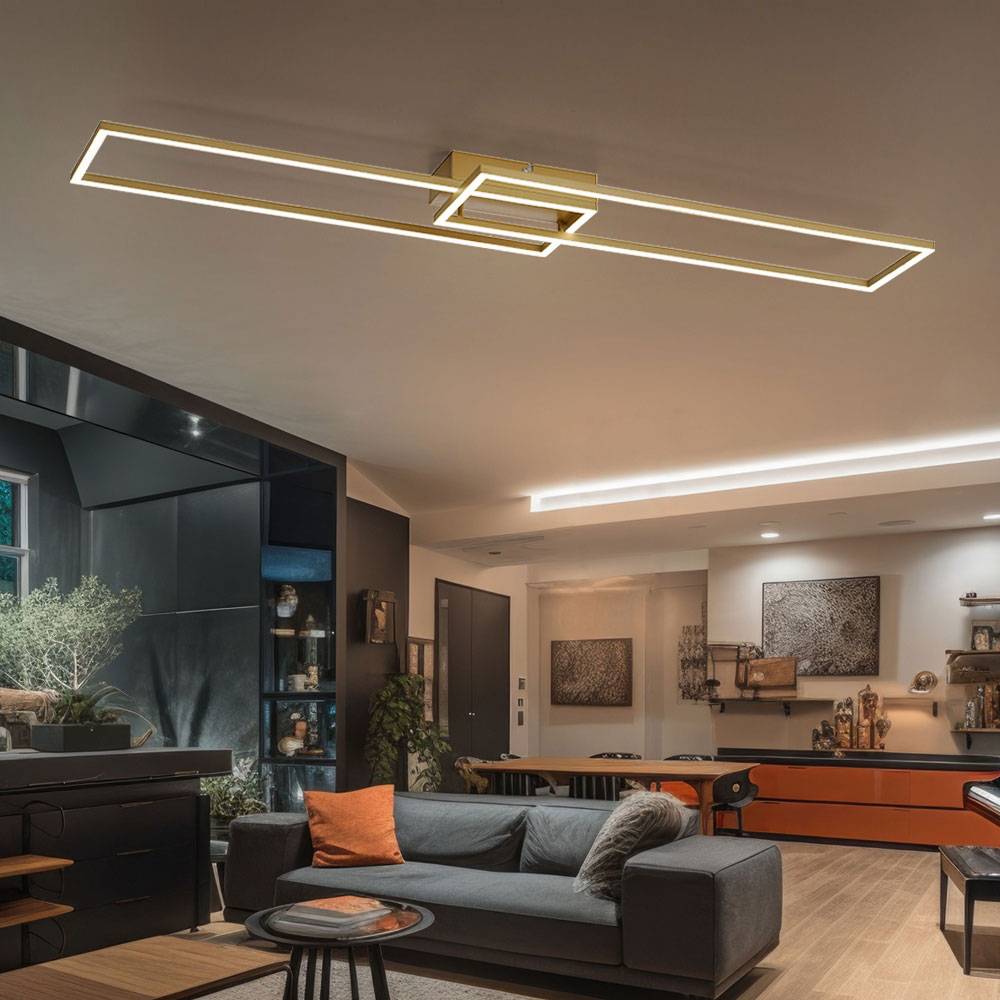 LED Deckenlampe dimmbar mit Fernbedienung Deckenleuchte Wohnzimmerlampe, Nachtlicht Timer, Metall messing, 2x 22W 2x 1100lm warmweiß-kaltweiß, LxH