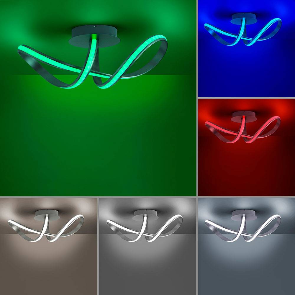 Smart LED Deckenleuchte dimmbar Designleuchte mit Fernbedienung Deckenlampe App RGB Farbwechsel, Metall, 1x 28W 2000lm warmweiß-kaltweiß, LxBxH 64x2