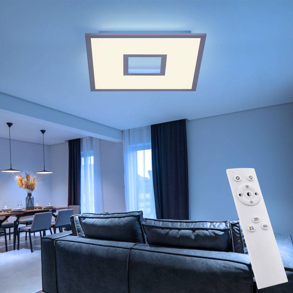 Deckenlampe dimmbar mit Fernbedienung Backlight Wohnzimmerlampe LED Deckenleuchte, RGB Farbwechsel, 28 W 3540lm 2700-5000K, LxH 45x5,2 cm
