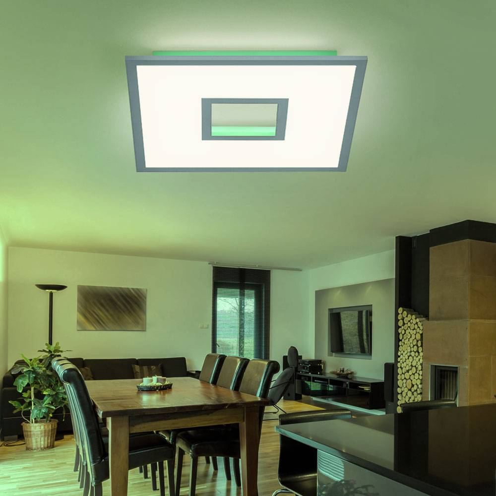 Deckenlampe dimmbar mit Fernbedienung Backlight Wohnzimmerlampe LED Deckenleuchte, RGB Farbwechsel, 28 W 3540lm 2700-5000K, LxH 45x5,2 cm