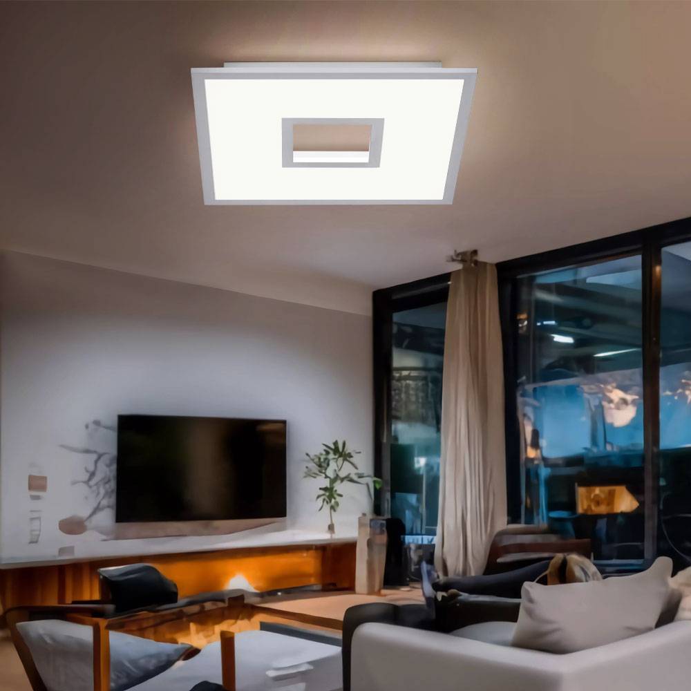 Deckenlampe dimmbar mit Fernbedienung Backlight Wohnzimmerlampe LED Deckenleuchte, RGB Farbwechsel, 28 W 3540lm 2700-5000K, LxH 45x5,2 cm