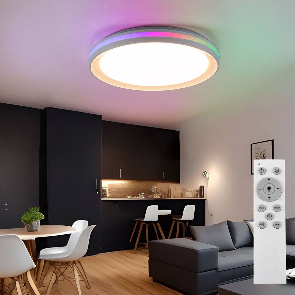 Deckenleuchte Regenbogen Effekt Deckenlampe Dimmer Wohnzimmerlampe LED Farbwechsel LED, mit Fernbedienung, 1x LED 20W 1100Lm 2700-5000 Kelvin, D 40
