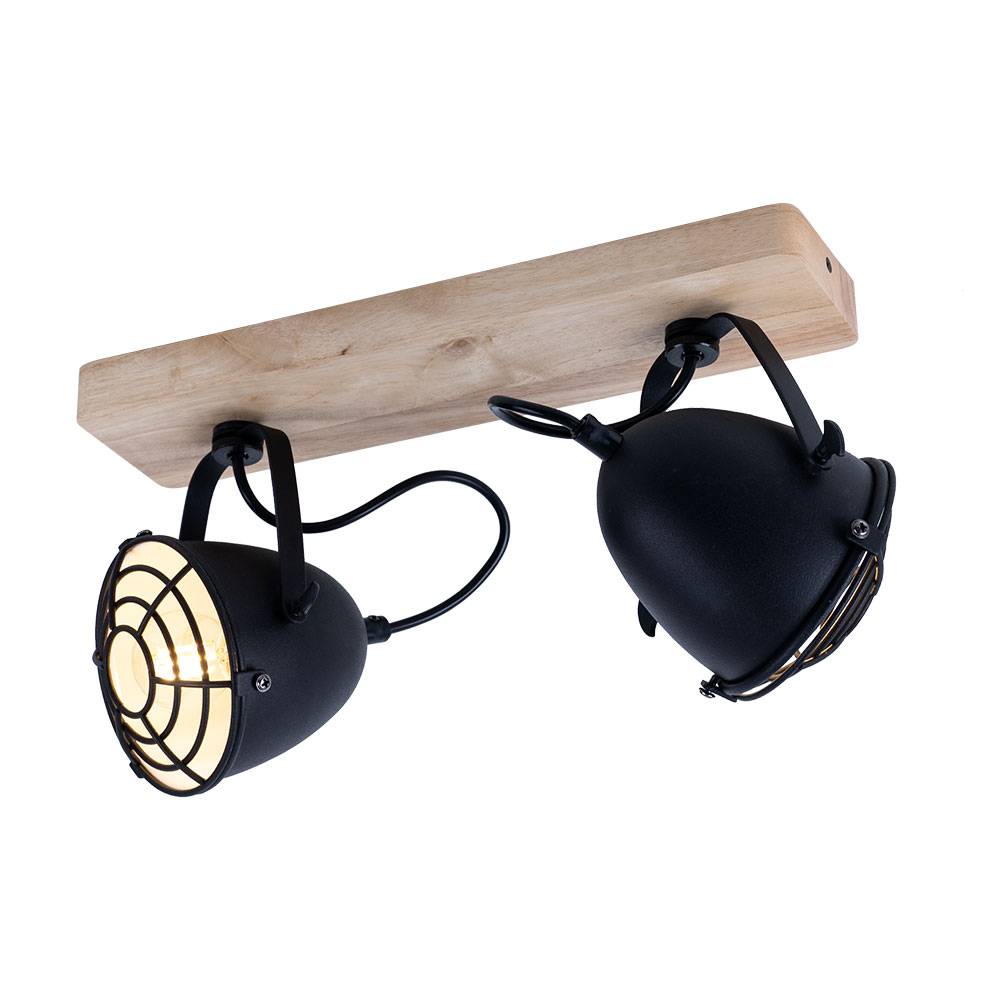 LED Deckenlampe Spotleuchte Wohnzimmerlampe Esszimmerlampe, Metall schwarz Gitter Holz, 2 Flammig E14 Spots beweglich dimmbar Fernbedienung RGB