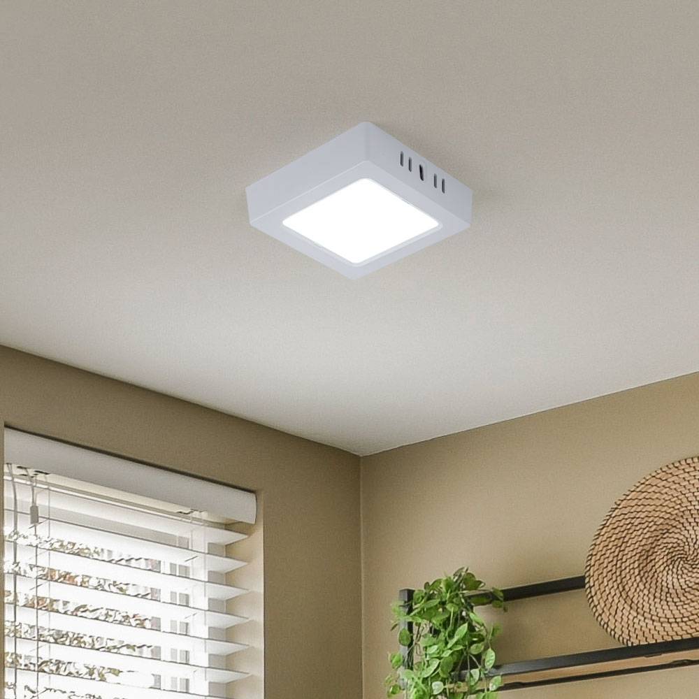 LED Deckenleuchte Wohnzimmerleuchte Flurlampe Aufbau-Panel quadratisch Küchenleuchte, Kunststoff weiß, 6W 660lm 6500K kaltweiß, L 12 cm , 6er Set