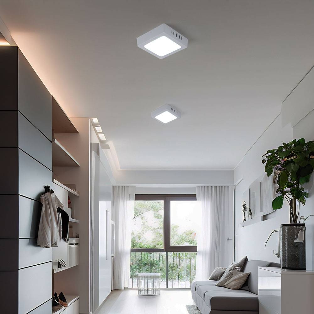 LED Deckenleuchte Wohnzimmerleuchte Flurlampe Aufbau-Panel quadratisch Küchenleuchte, Kunststoff weiß, 6W 660lm 6500K kaltweiß, L 12 cm