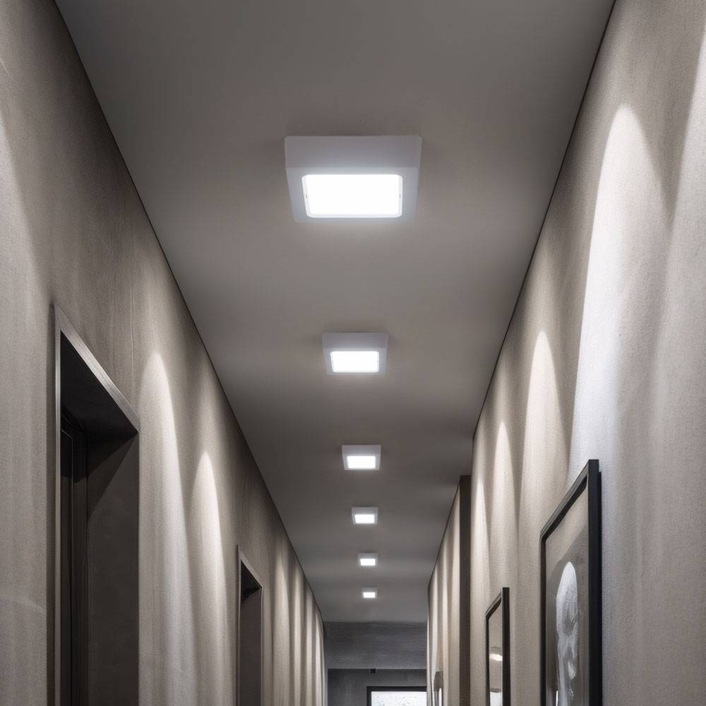LED Deckenleuchte Wohnzimmerleuchte Flurlampe Aufbau-Panel quadratisch Küchenleuchte, Kunststoff weiß, 6W 660lm 6500K kaltweiß, L 12 cm , 4er Set