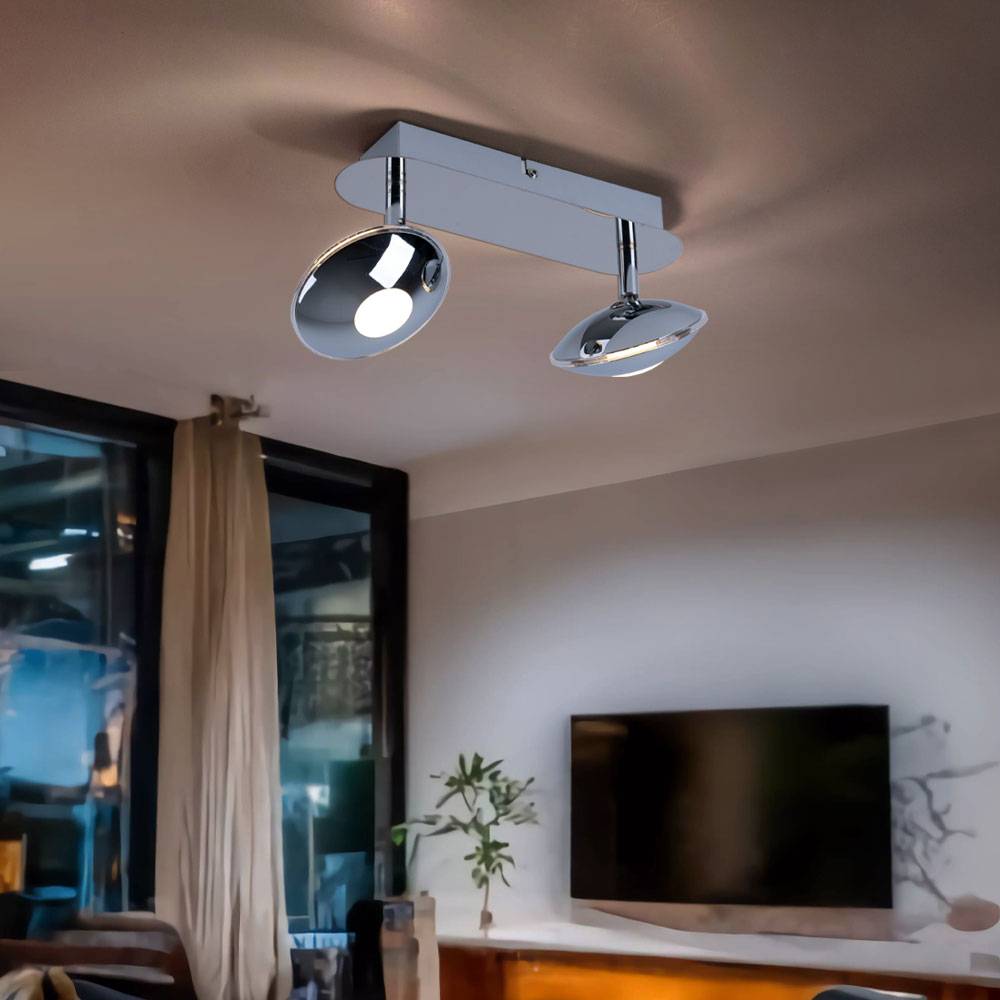 Deckenleuchte Spotleuchte Lampe Deckenlampe Wohnzimmerleuchte, 2 flammig Spots beweglich, Chrom satiniert, 2x LED 6W 350Lm 3200K, LxBxH 25x11x15cm