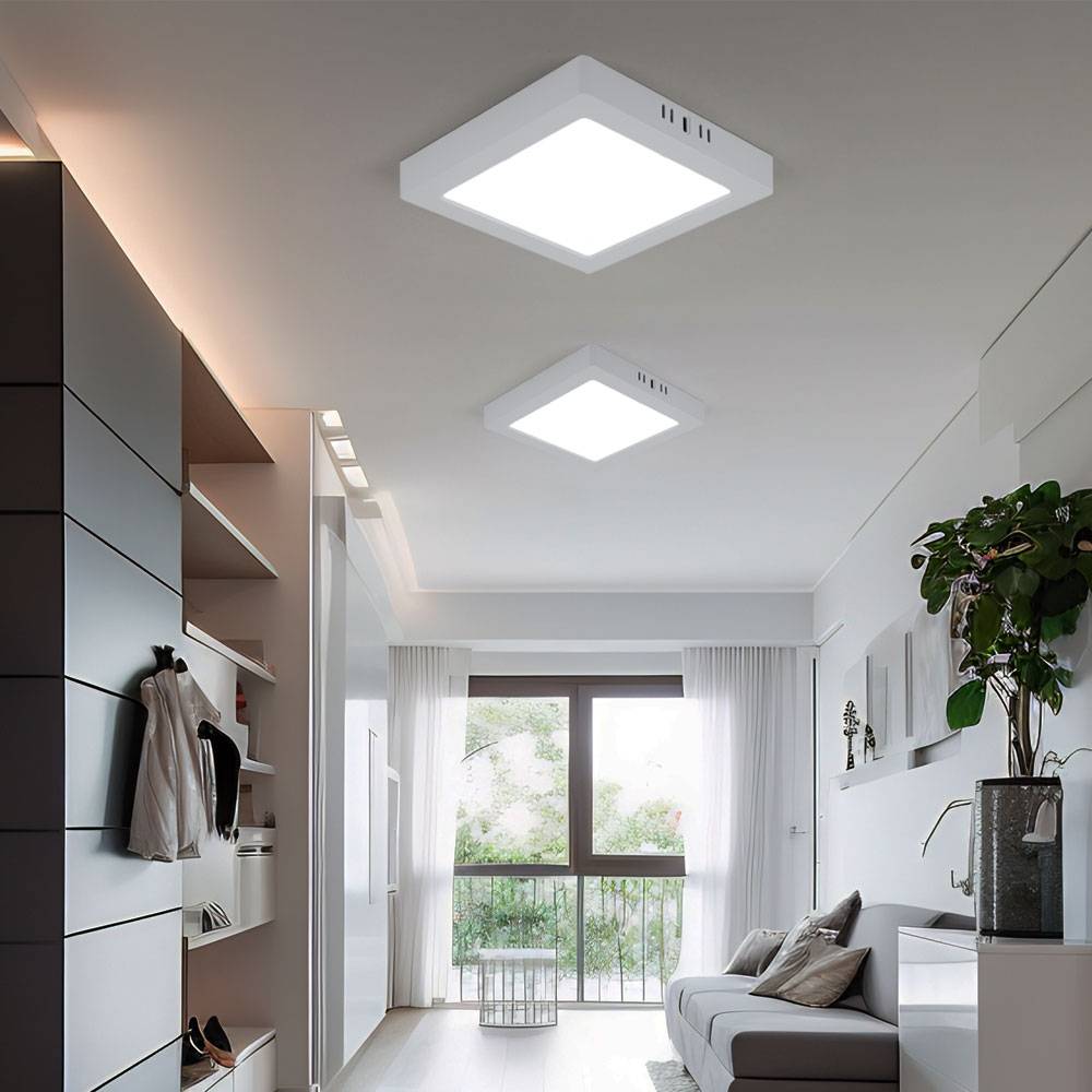 LED Deckenlampe Wohnzimmerleuchte Flurlampe Aufbau-Panel quadratisch Küchenleuchte, Kunststoff weiß, 18W 1980lm 6500K kaltweiß, L 21,4 cm, 2er Set