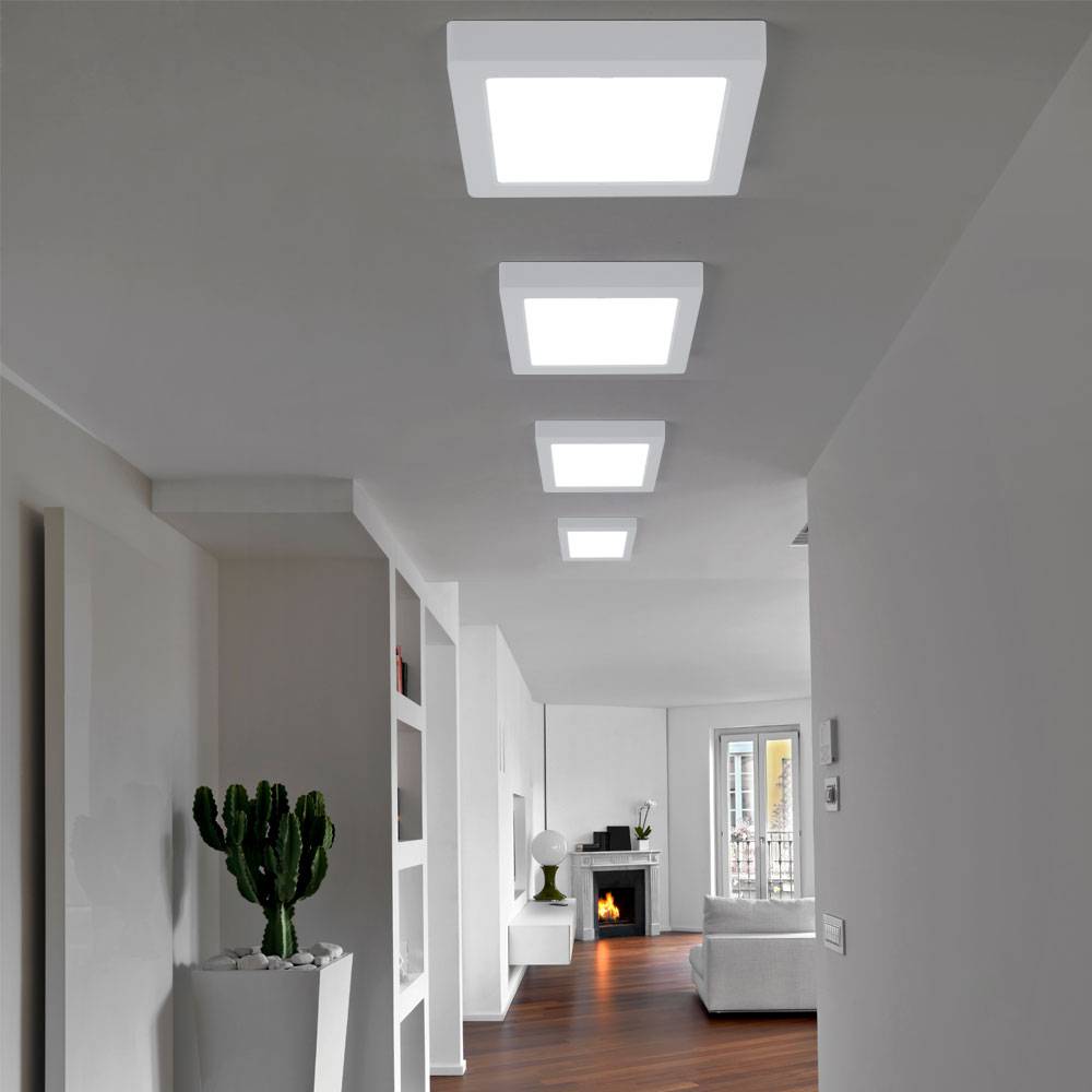 LED Deckenlampe Wohnzimmerleuchte Flurlampe Aufbau-Panel quadratisch Küchenleuchte, Kunststoff weiß, 18W 1980lm 6500K kaltweiß, L 21,4 cm