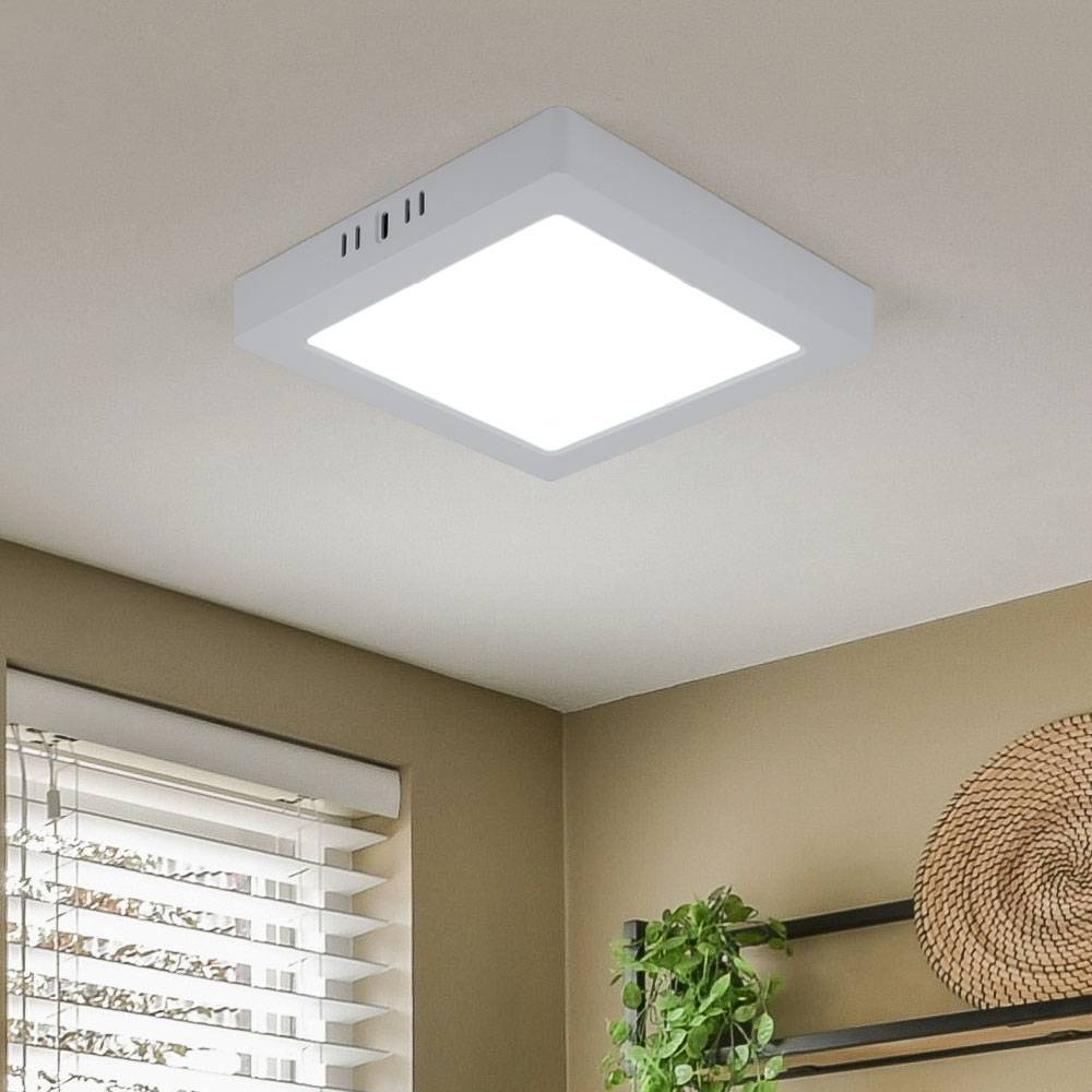 LED Deckenlampe Wohnzimmerleuchte Flurlampe Aufbau-Panel quadratisch Küchenleuchte, Kunststoff weiß, 18W 1980lm 6500K kaltweiß, L 21,4 cm