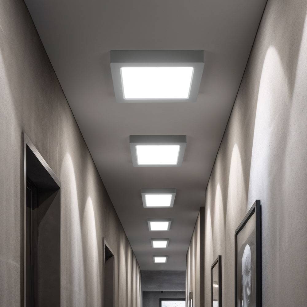 LED Deckenlampe Wohnzimmerleuchte Flurlampe Aufbau-Panel quadratisch Küchenleuchte, Kunststoff weiß, 18W 1980lm 6500K kaltweiß, L 21,4 cm