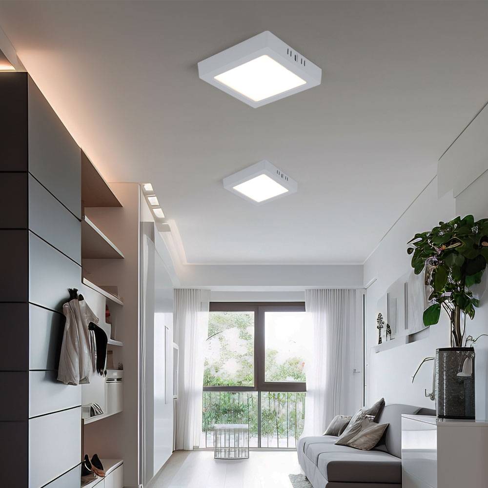 LED Aufbaupanel Deckenlampe Deckenleuchte Wohnzimmerlampe Flurleuchte, Kunststoff weiß quadratisch, 12W 1200lm 3000K warmweiß, L 16,7 cm, 2er Set